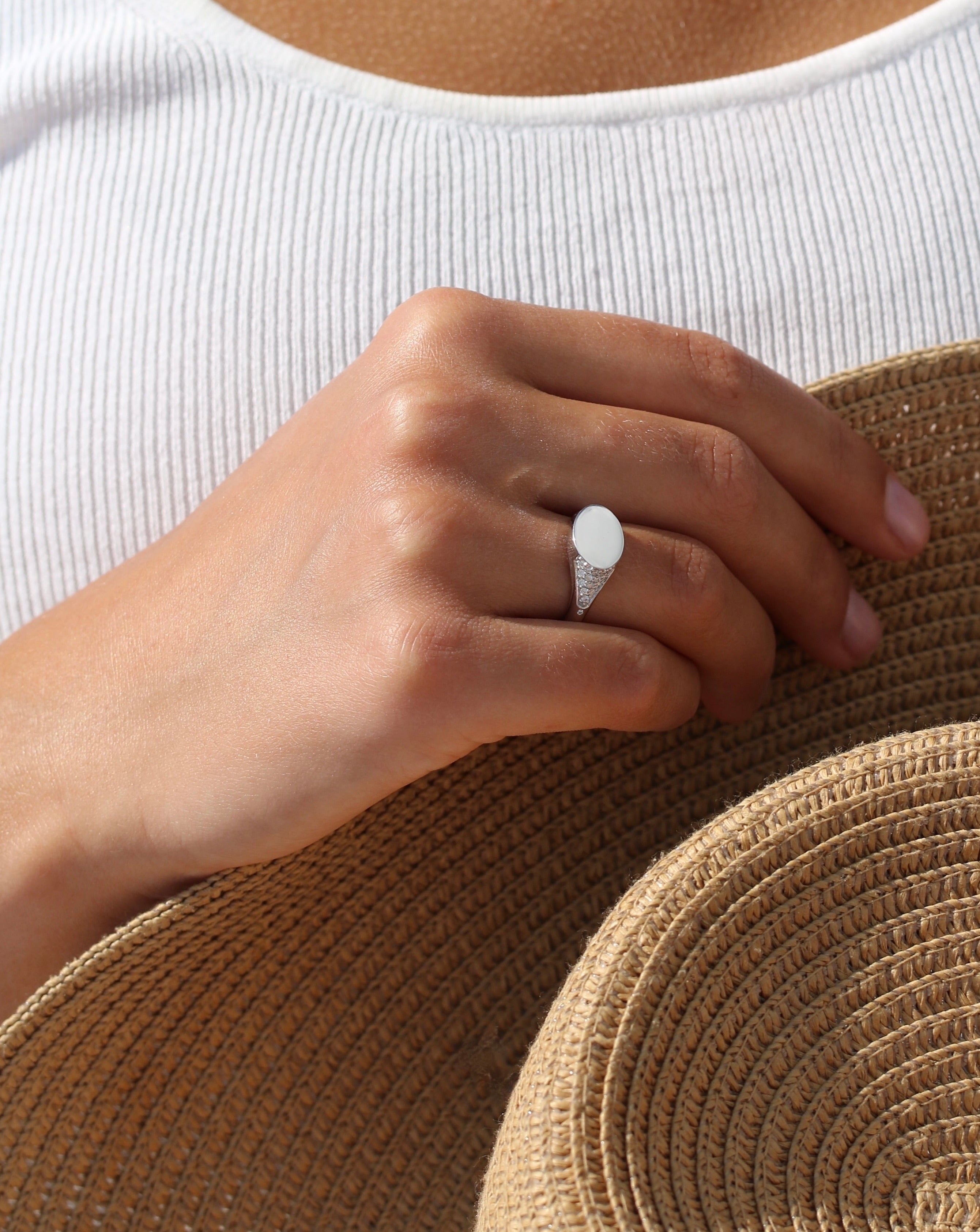 Signet Diamantring Solid - 18kt Hvitt Gull