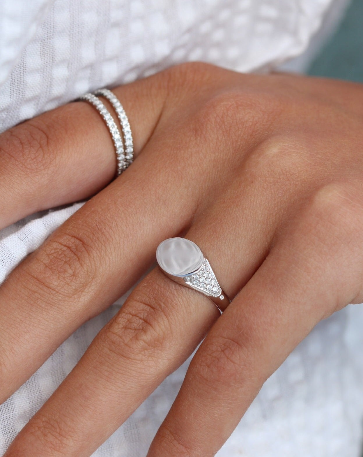 Signet Diamantring Solid - 18kt Hvitt Gull