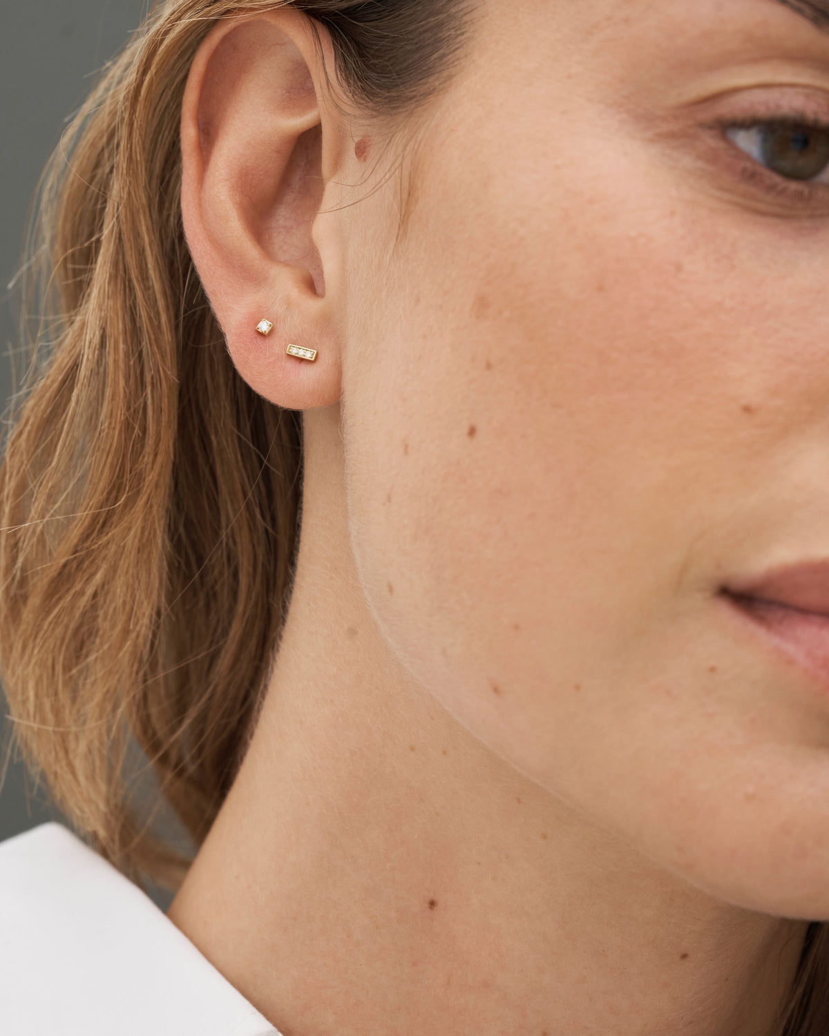 Square Diamant Øredobb II - 18kt Gult Gull