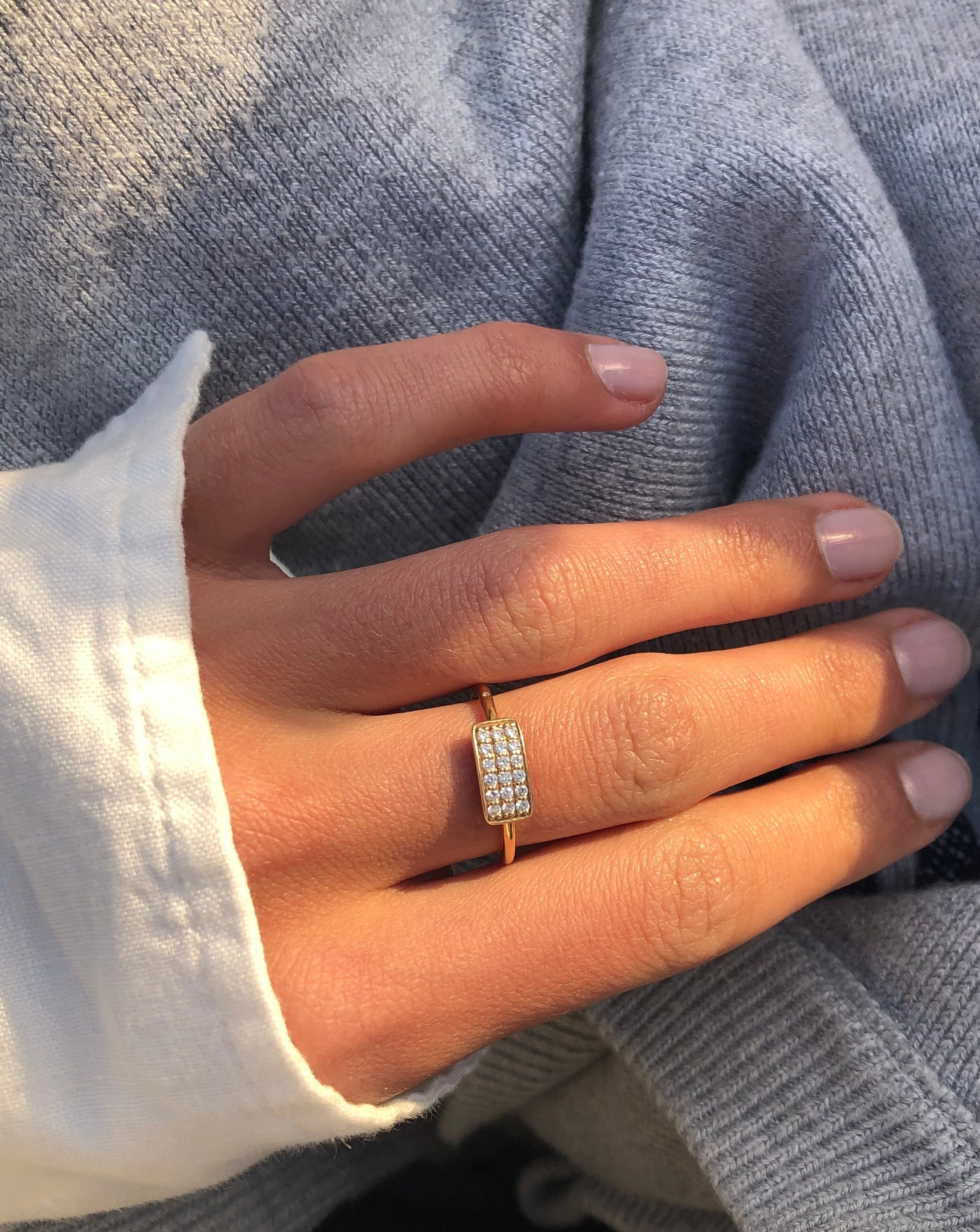 Square Diamantring - 18kt Gult Gull