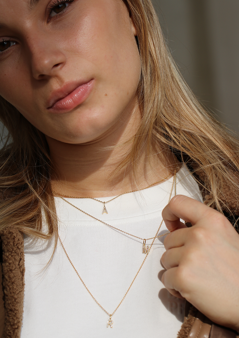 My F Diamond Pendant - 18kt Yellow Gold
