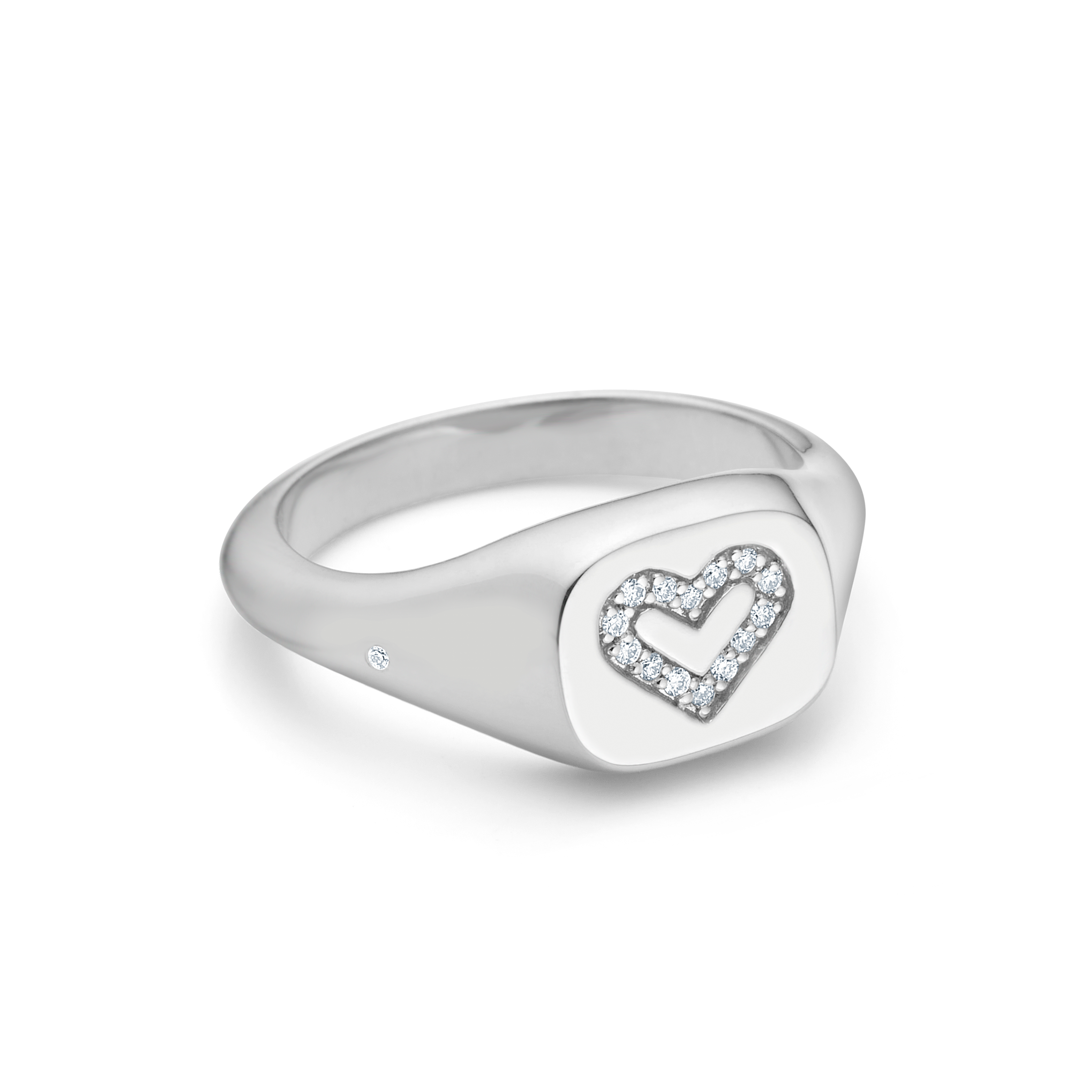 Signet Heart Diamantring Solid - 18kt Hvitt Gull