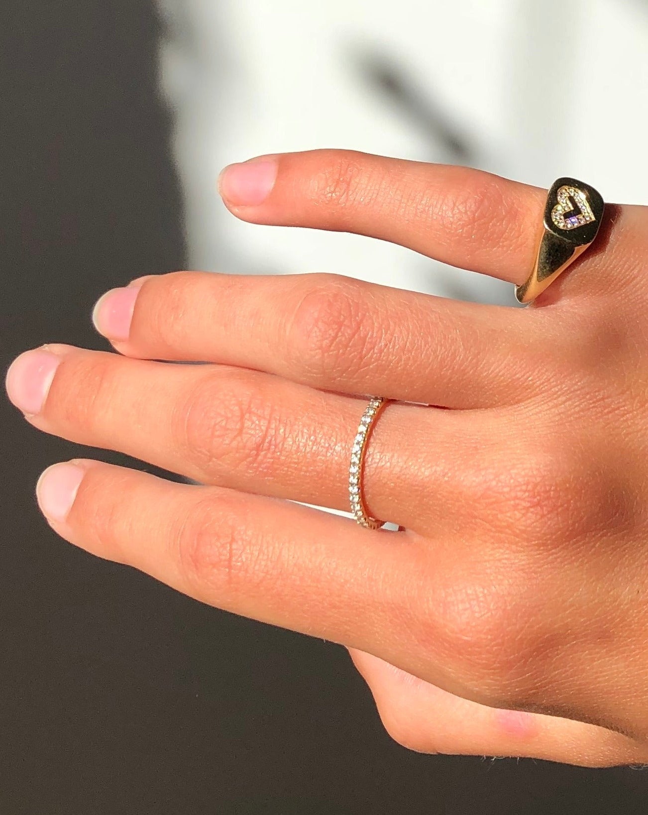 Signet Heart Diamantring Solid - 18kt Gult Gull