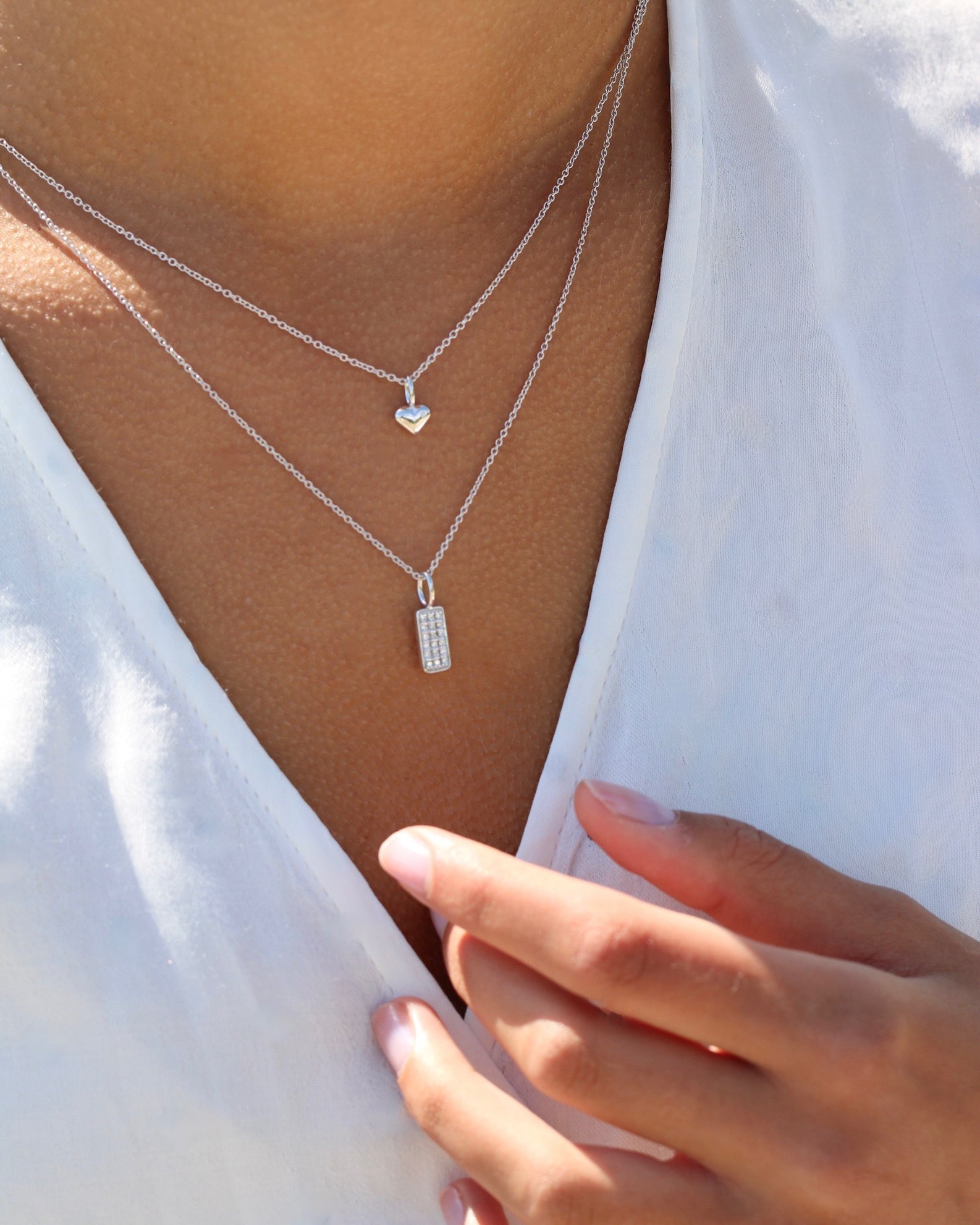 Square Diamant Anheng - 18kt Hvitt Gull