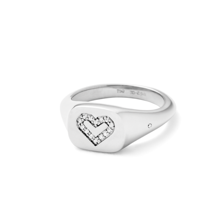 Signet Heart Diamantring Solid - 18kt Hvitt Gull