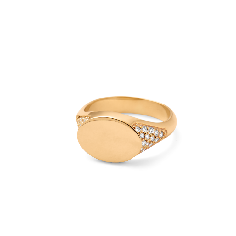Signet Diamantring Solid - 18kt Gult Gull