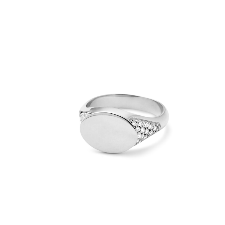 Signet Diamantring Solid - 18kt Hvitt Gull