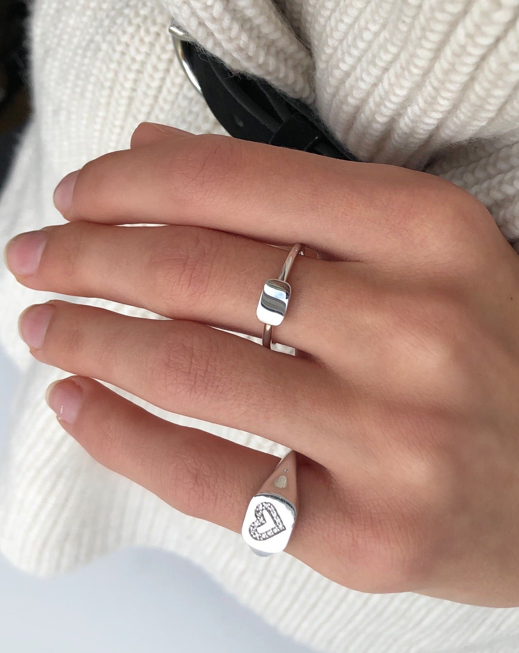 Signet Heart Diamantring Solid - 18kt Hvitt Gull