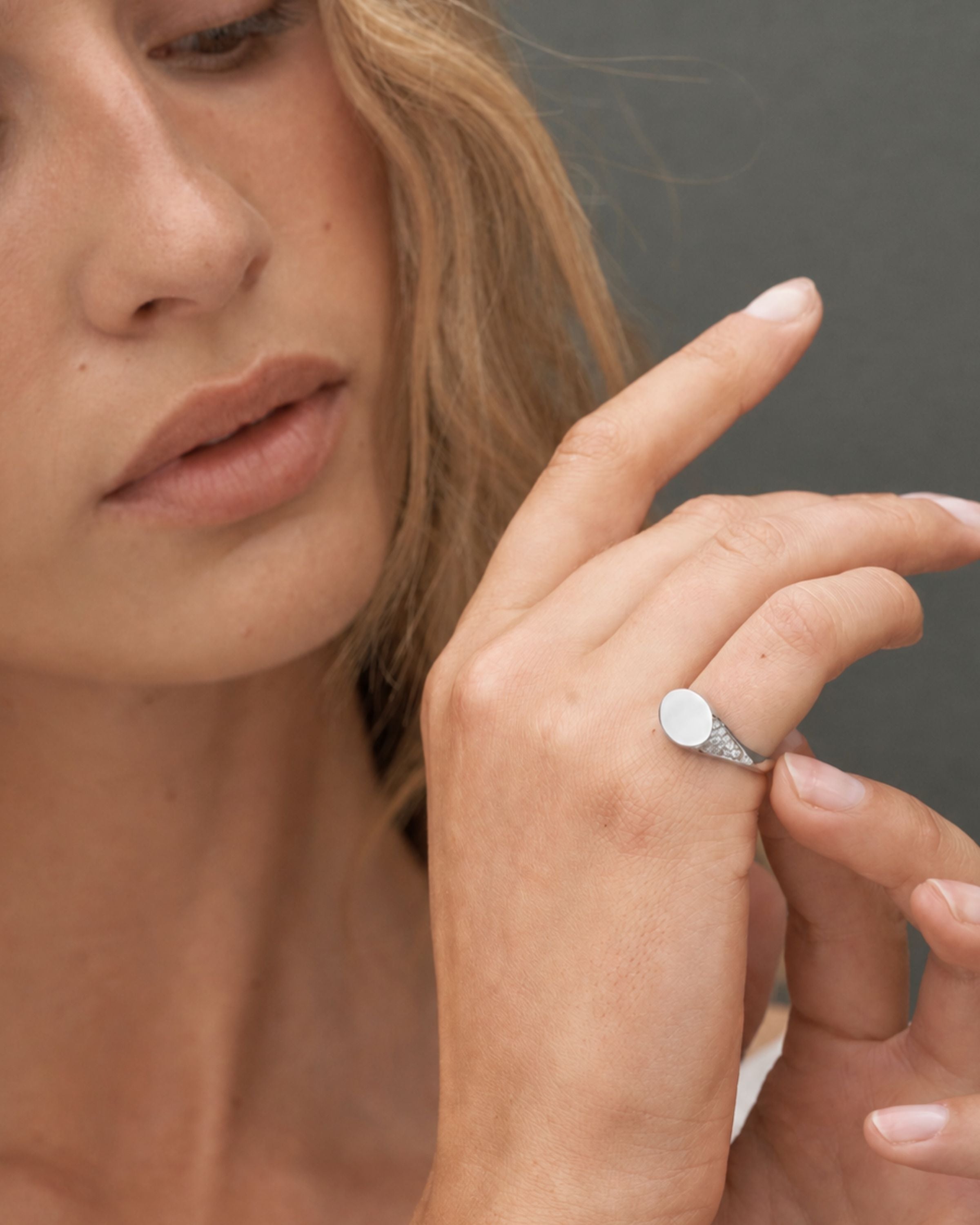 Signet Diamantring Solid - 18kt Hvitt Gull
