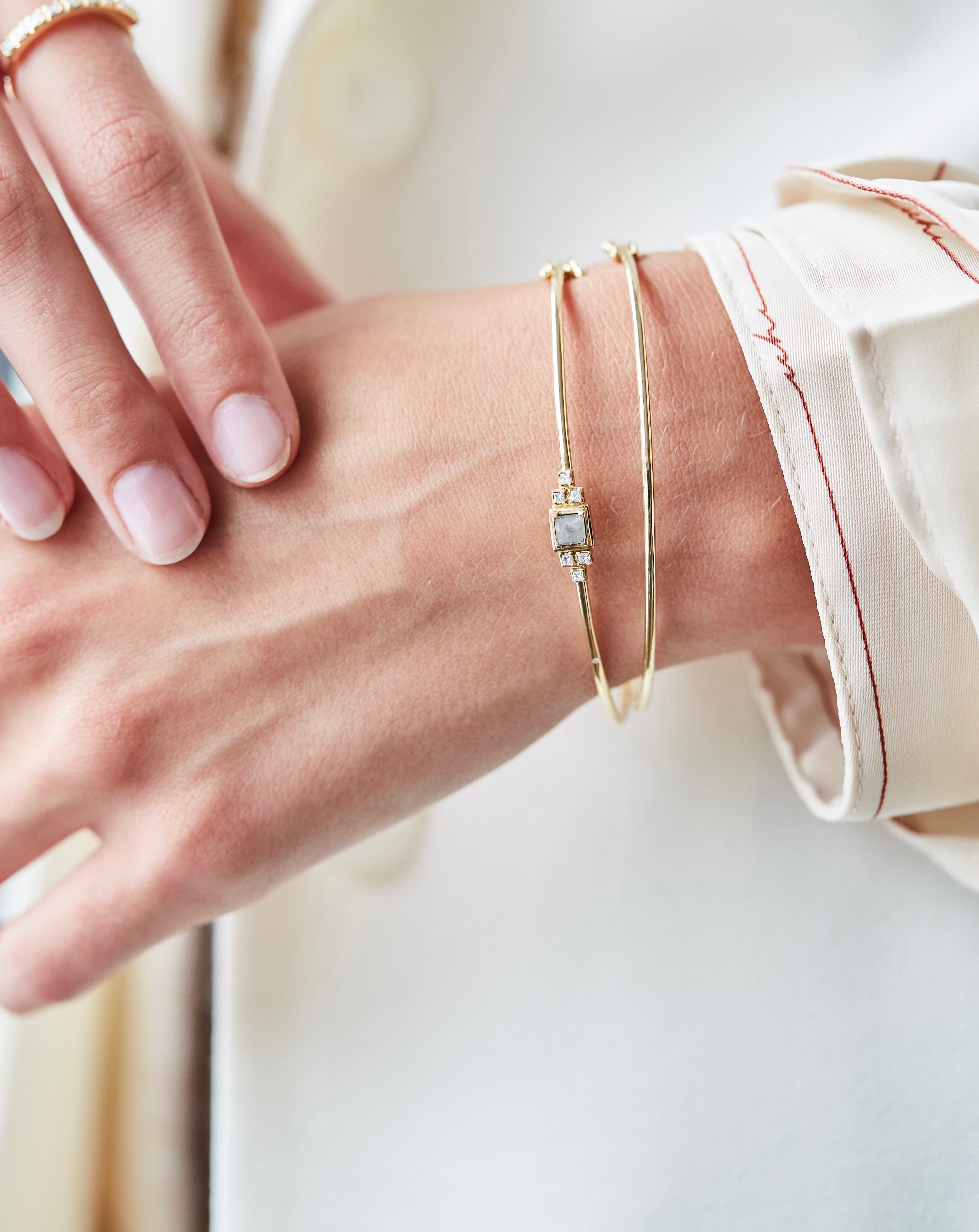 Raw Diamant Armring - 18kt Gult Gull