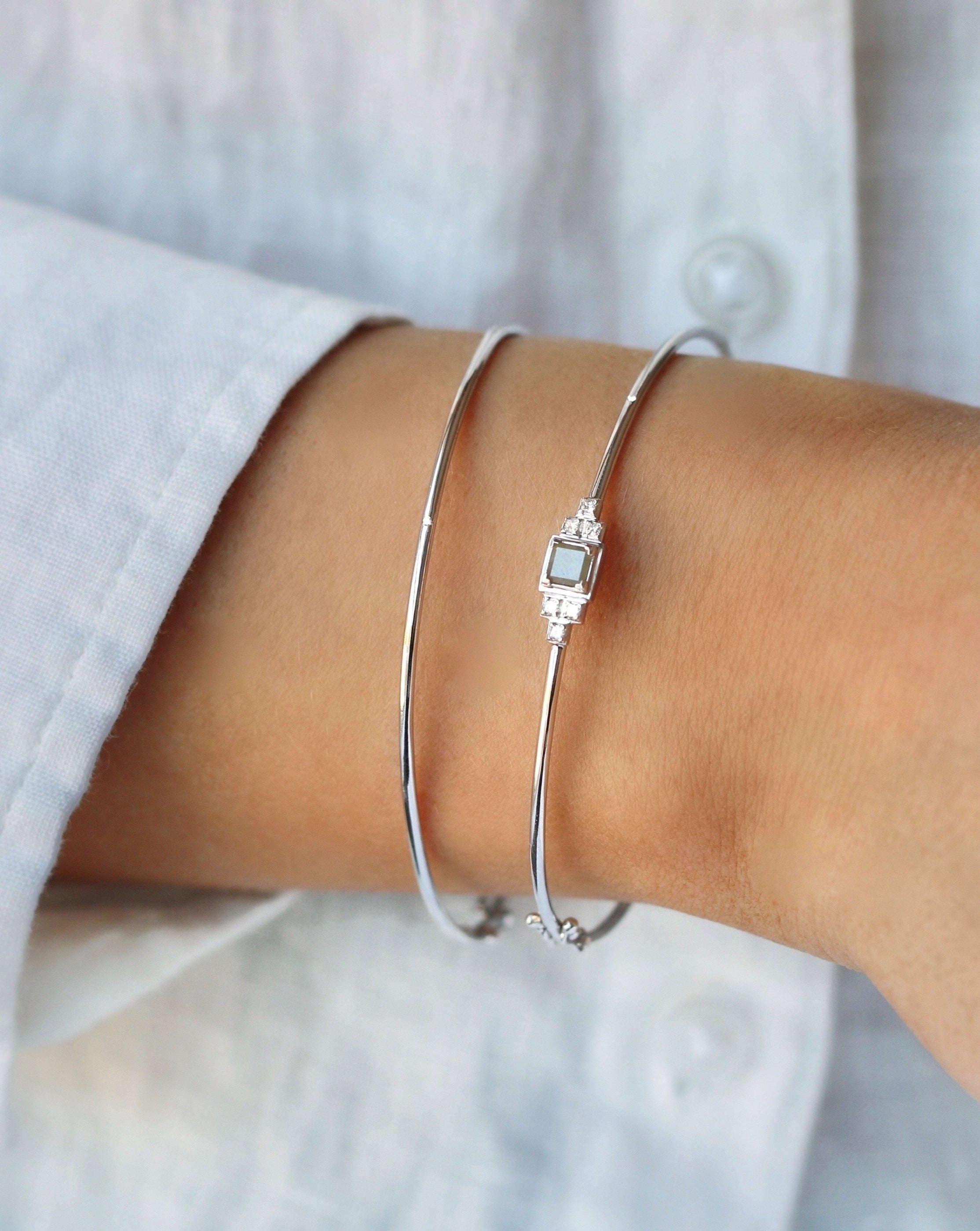 Raw Diamant Armring - 18kt Hvitt Gull